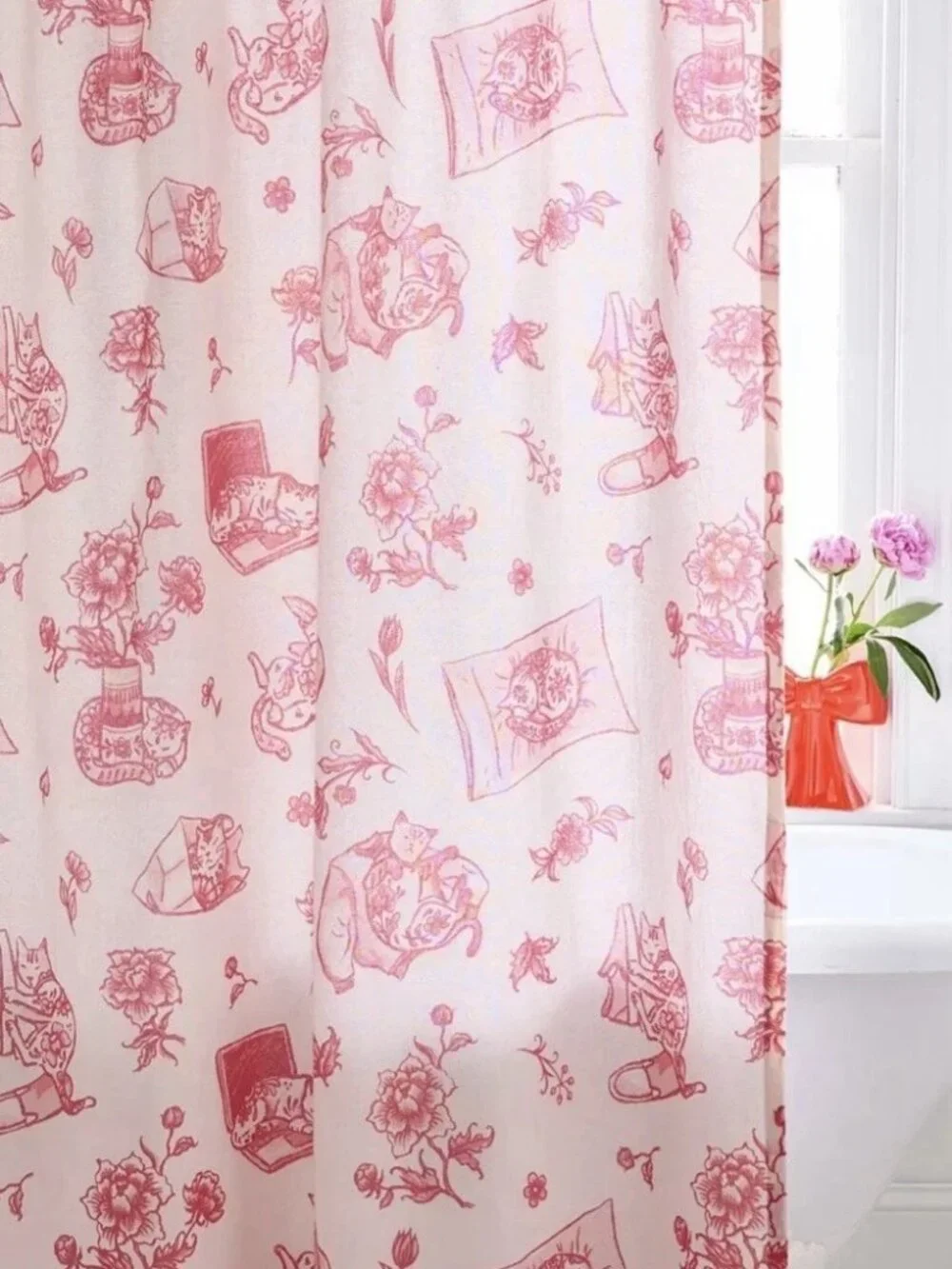 NEW Delft Pink Cat Allover Print Shower Curtain 72x72
